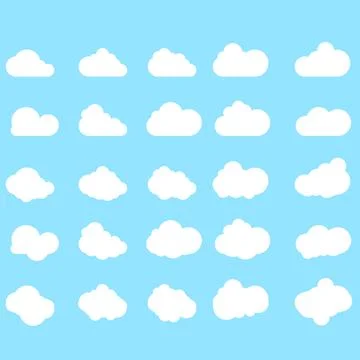 Set of Cloud Icons in trendy flat style isolated on blue background. Cloud sy Stock-Illustration