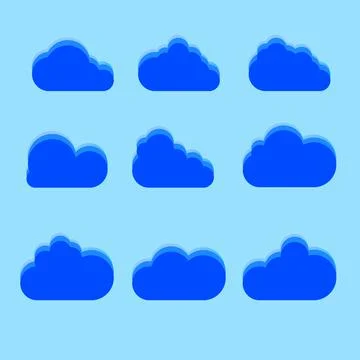 Set of Cloud Icons in trendy flat style isolated on blue background. Cloud sy Illustrazione stock
