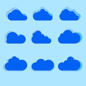 Set of Cloud Icons in trendy flat style isolated on blue background. Cloud sy Illustrazione stock