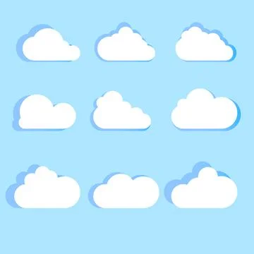 Set of Cloud Icons in trendy flat style isolated on blue background. Cloud sy Stock-Illustration