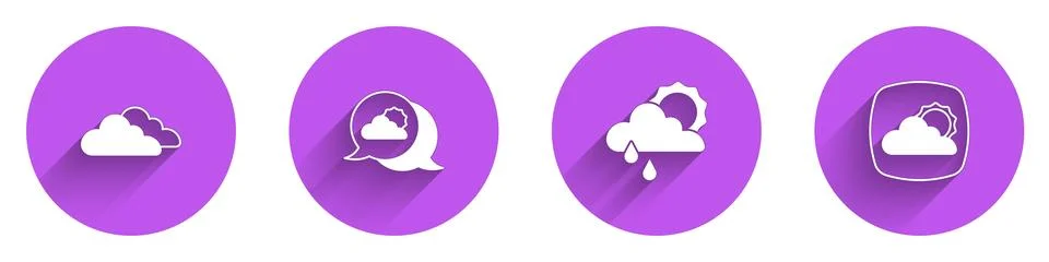 Set Cloud, Location cloud, with rain and sun and Weather forecast icon with l Illustrazione stock