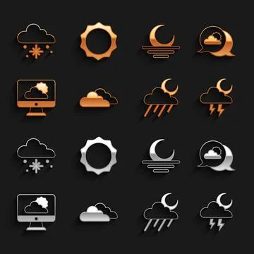 Set Cloud, Location cloud, Storm, with rain and moon, Weather forecast, Sunset Stock Illustration