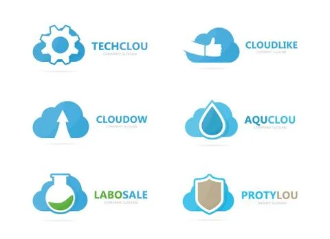 Set of cloud logo combination. Unique upload and network logotype design イラスト素材