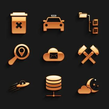 Set Cloud mail server, Server, Data, Web Hosting, with moon and stars, Two 스톡 일러스트