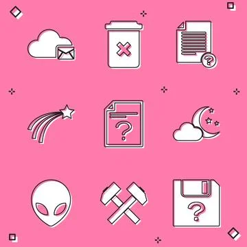 Set Cloud mail server, Trash can, Unknown document, Falling star, and with .. Illustrazione stock