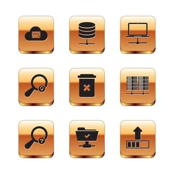 Set Cloud mail server, Unknown search, FTP operation successful, Trash can Stock Illustration