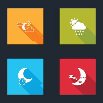 Set Cloud with moon and stars, rain sun, Sleeping and Moon icon icon. Vector Illustrazione stock