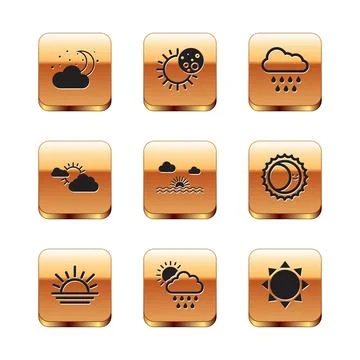 Set Cloud with moon and stars, Sunset, rain sun, cloud weather, and Eclipse of Ilustração Stock