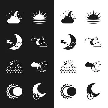 Set Cloud with moon and stars, Moon icon, Sunset, Sleeping and Eclipse of the 스톡 일러스트