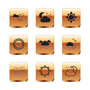 Set Cloud with moon and stars, Sun, and icon. Vector Stock Illustration