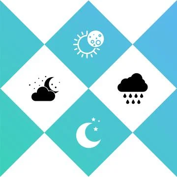 Set Cloud with moon and stars, Moon, Eclipse of the sun and rain icon. Vector Ilustração Stock