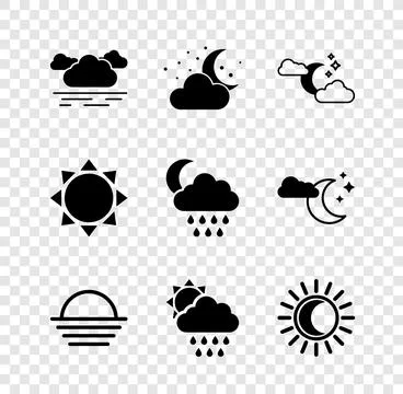 Set Cloud, with moon and stars, Sunset, rain sun, Eclipse of the, and icon Ilustração Stock