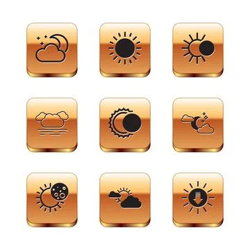 Set Cloud with moon and stars, Eclipse of the sun, Sun cloud weather, Sunset and Ilustração Stock