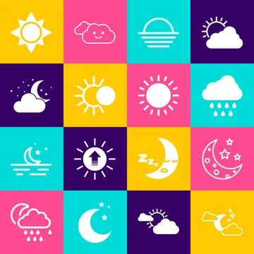 Set Cloud with moon and stars, Moon, rain, Sunset, Eclipse of the sun, and icon Ilustração Stock