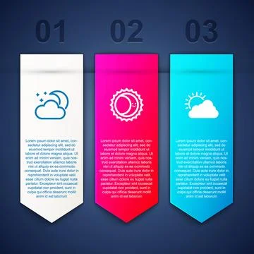Set Cloud with moon and stars, Eclipse of the sun and Sun cloud weather Stock Illustration