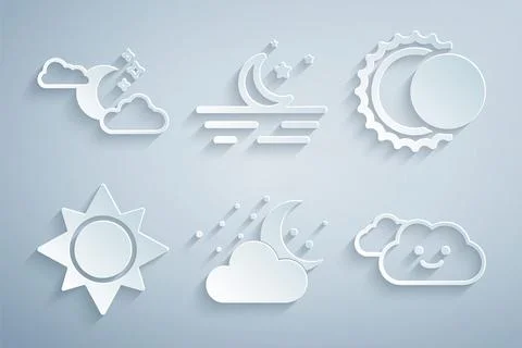 Set Cloud with moon and stars, Eclipse of the sun, Sun, Moon and  icon. Vecto Illustrazione stock