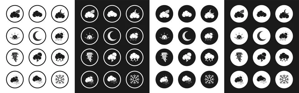 Set Cloud with moon and stars, Moon, Sunrise, Rainbow clouds, rain sun,  an.. Stock Illustration