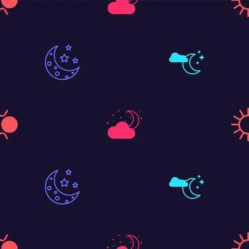Set Cloud with moon and stars, Moon,  and Eclipse of the sun on seamless patt 스톡 일러스트
