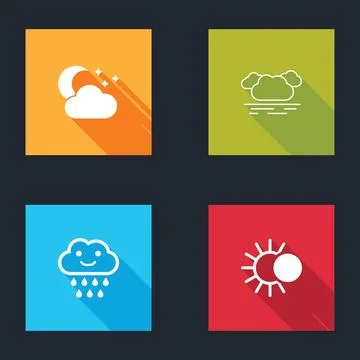 Set Cloud with moon and stars, , rain and Eclipse of the sun icon. Vector Ilustração Stock