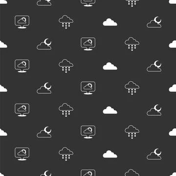 Set Cloud, with moon, Location cloud and rain on seamless pattern. Vector Stockillustratie
