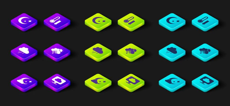 Set Cloud with moon, Location cloud, rain, snow and sun, Meteorology thermometer Stock Illustration