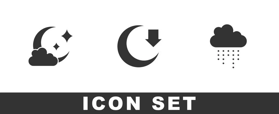 Set Cloud with moon, Moon and rain icon. Vector Stock Illustration