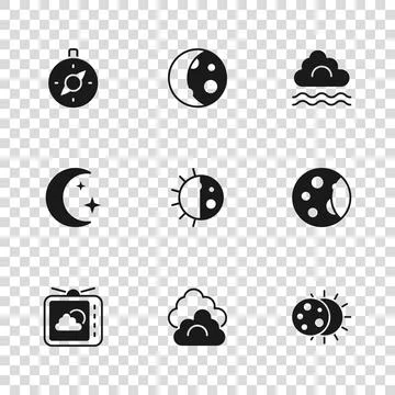 Set Cloud, Moon phases, Eclipse of the sun, Day night cycle, Fog and cloud,.. Ilustração Stock
