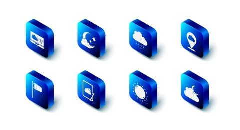 Set Cloud with moon, rain, Location cloud, Sun, Weather forecast, Cone windsock Illustrazione stock