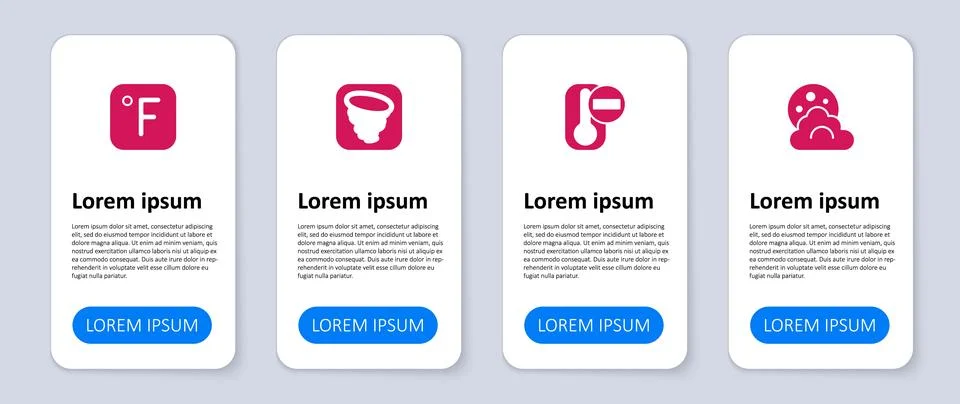 Set Cloud with moon, Thermometer, Tornado and Fahrenheit. Business infographic Stock Illustration