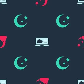 Set Cloud with moon, Weather forecast and Moon and stars on seamless pattern イラスト素材