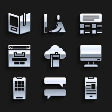 Set Cloud or online library, Speech bubble chat, Online book mobile, Computer Stock Illustration