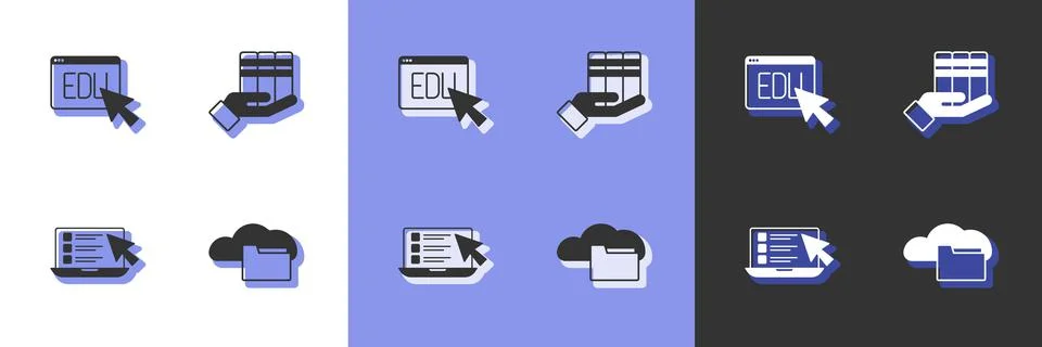Set Cloud or online library, Online education, quiz, test, survey and Book Stock Illustration