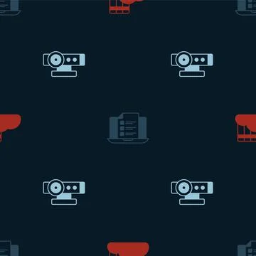 Set Cloud or online library, Online quiz, test, survey and Web camera on Stock Illustration