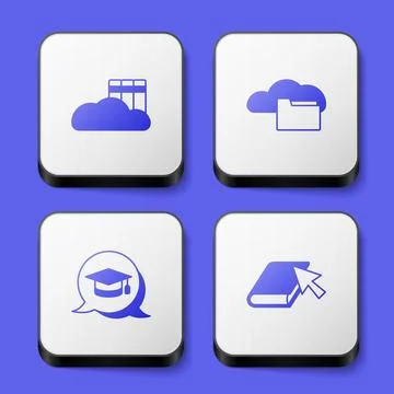 Set Cloud or online library, Graduation cap speech bubble and Online book icon Stock Illustration