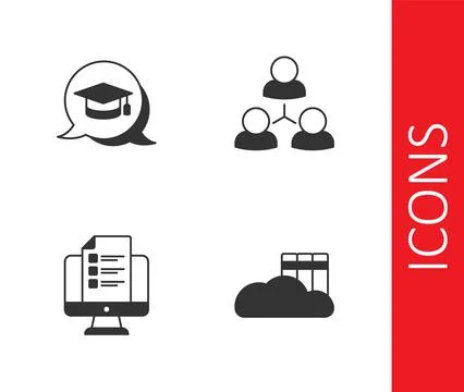 Set Cloud or online library, Graduation cap speech bubble, Online quiz, test イラスト素材