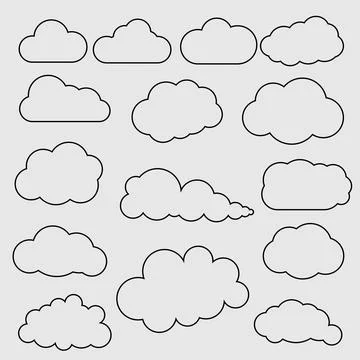 Set of cloud outlines. Simple cloud shapes, black outlines. Minimalist cloud Illustrazione stock