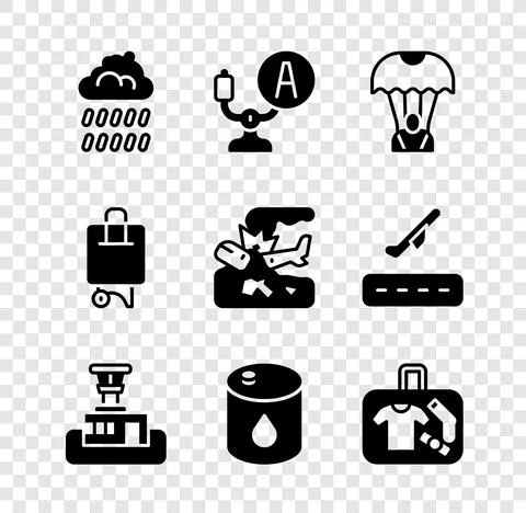 Set Cloud with rain, Aircraft steering helm, Parachute, Airport control tower イラスト素材