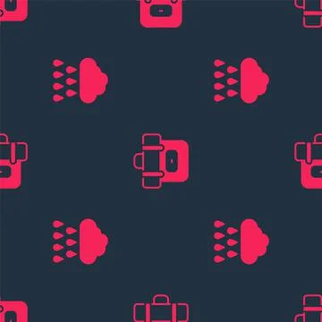 Set Cloud with rain and Hiking backpack on seamless pattern. Vector 스톡 일러스트