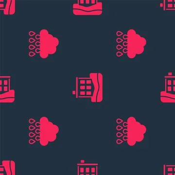 Set Cloud with rain and House flood on seamless pattern. Vector Stockillustratie