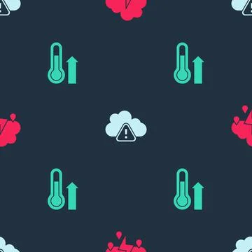 Set Cloud with rain and lightning, Storm warning and Meteorology thermometer on Stock Illustration