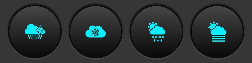 Set Cloud with rain and lightning, snow, sun and Fog cloud icon. Vector Illustrazione stock