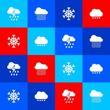 Set Cloud with rain and lightning, , Snowflake and snow icon. Vector Illustrazione stock