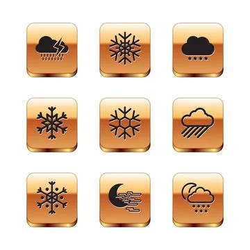 Set Cloud with rain and lightning, Snowflake, Fog moon, and snow icon. Vector Stock Illustration