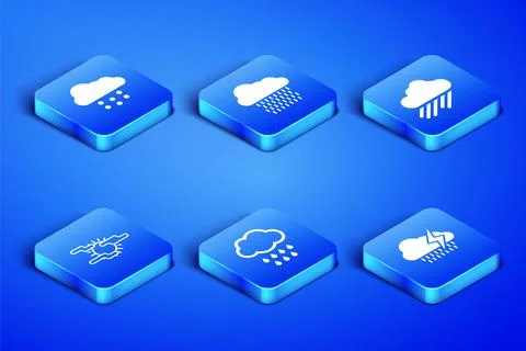 Set Cloud with rain and lightning, snow, Fog sun, and icon. Vector イラスト素材