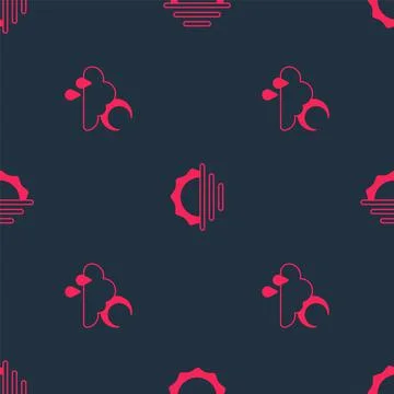 Set Cloud with rain and moon and Sunrise on seamless pattern. Vector Illustrazione stock