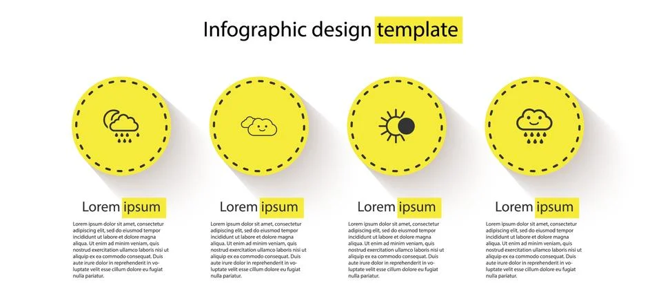 Set Cloud with rain and moon, , Eclipse of the sun and . Business infographic Ilustração Stock