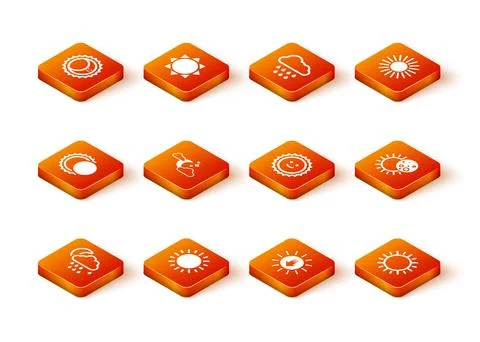 Set Cloud with rain and moon, Sun, Eclipse of the sun, stars, Sunset, and icon Ilustração Stock