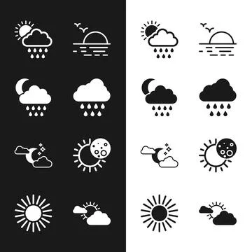 Set Cloud with rain, and moon, sun, Sunset, stars, Eclipse of the, cloud weather Ilustração Stock