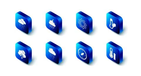 Set Cloud with rain and moon, Tornado, Meteorology thermometer, Compass, snow Stock Illustration
