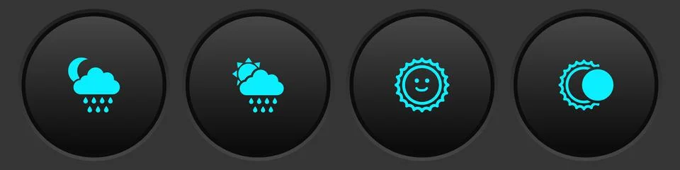 Set Cloud with rain and moon, sun, Sun and Eclipse of the icon. Vector Ilustração Stock